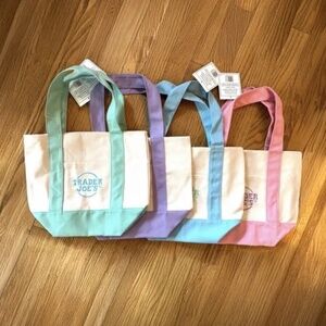 Set of Four Pastel Canvas Mini Totes in Easter Colors from Trader Joes